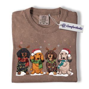 Alternative view of Dachshund Christmas Shirt, Funny Sausage Dog Holiday T-Shirt, Cute Wiener Dog Graphic Tee, Pet Lover Christmas Gift, Dog Mom Comfort Colors Shirt