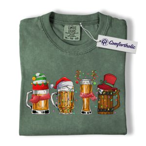 Alternative view of Funny Beer Christmas Shirt, Holiday Drinking T-Shirt, Santa Beer Mug Graphic Tee, Christmas Party Gift for Beer Lovers, Christmas Comfort Colors Shirt