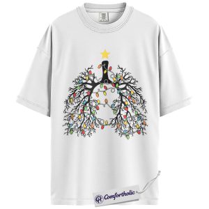 Alternative view of Christmas Lungs Tree Shirt, Respiratory Therapist Holiday T-Shirt, Medical Anatomy Graphic Tee, Unique Healthcare Gift for Professionals, Christmas Comfort Colors Shirt