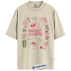 Merry Auntie Shirt, Cute Christmas Aunt T-Shirt, Family Matching Christmas Graphic Tee for Women, Festive Holiday Gift for Aunts, Christmas Comfort Colors Shirt