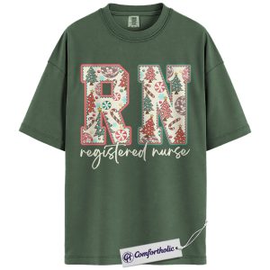 Alternative view of RN Christmas Shirt, Registered Nurse Holiday T-Shirt, Cute Medical Worker Graphic Tee, Christmas Gift for Nurses and Healthcare Professionals, Christmas Comfort Colors Shirt