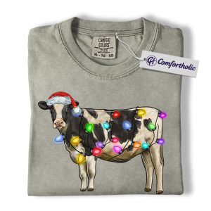 Cow Christmas Shirt, Funny Farm Animal Holiday T-Shirt, Cute Cow Lover Graphic Tee, Christmas Gift for Farmers and Cow Lovers, Christmas Comfort Colors Shirt