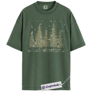 Alternative view of Winter Wonderland Shirt, Aesthetic Christmas Tree T-Shirt, Minimalist Snow Pine Graphic Tee, Cozy Winter Gift for Women, Christmas Comfort Colors Shirt