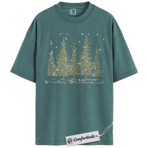 Winter Wonderland Shirt, Aesthetic Christmas Tree T-Shirt, Minimalist Snow Pine Graphic Tee, Cozy Winter Gift for Women, Christmas Comfort Colors Shirt