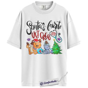 Alternative view of Santa’s Favorite Vet Crew Shirt, Veterinary Christmas T-Shirt, Funny Vet Tech Holiday Graphic Tee, Pet Lover Gift for Animal Care Professionals, Christmas Comfort Colors Shirt