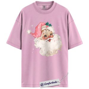 Vintage Pink Santa Shirt, Retro Christmas T-Shirt, Cute Holiday Graphic Tee, Festive Gift for Women, Christmas Comfort Colors Shirt
