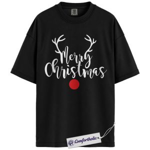 Alternative view of Merry Christmas Shirt, Minimalist Holiday T-Shirt, Rudolph Reindeer Graphic Tee, Simple Festive Gift, Christmas Comfort Colors Shirt