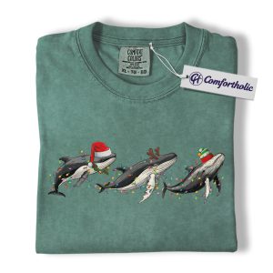 Alternative view of Whale Christmas Shirt, Cute Sea Animal Holiday T-Shirt, Festive Ocean Lover Graphic Tee, Marine Animal Christmas Gift, Christmas Comfort Colors Shirt