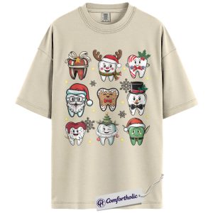 Funny Tooth Christmas Shirt, Cute Dentist Holiday T-Shirt, Dental Hygienist Graphic Tee, Christmas Gift for Dental Assistant, Christmas Comfort Colors Shirt