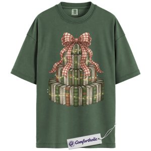 Alternative view of Book Christmas Tree Shirt, Cozy Book Lover Holiday T-Shirt, Festive Bookish Graphic Tee, Gift for Readers and Librarians, Christmas Comfort Colors Shirt