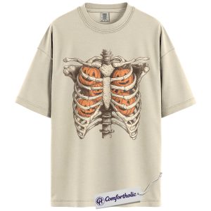 Pumpkin Rib Cage Shirt, Halloween Skeleton T-Shirt, Spooky Anatomy Graphic Tee, Gift for Creepy Pumpkin Lover, Comfort Colors Shirt