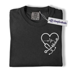 Alternative view of Personalized Nurse Heartbeat Shirt, Custom Stethoscope Name T-Shirt, Medical Professional Graphic Tee, Gift for Healthcare Workers, Comfort Colors Shirt