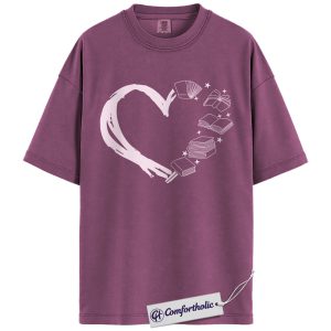 Alternative view of Book Lover Heart Shirt, Librarian Aesthetic T-Shirt, Minimalist Reading Graphic Tee, Gift for Teachers and Readers, Comfort Colors Shirt
