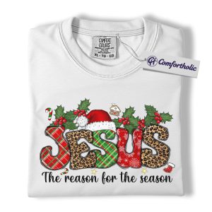 Alternative view of Jesus The Reason for The Season Shirt, Christian Christmas T-Shirt, Faith-Based Holiday Graphic Tee, Religious Festive Gift for Believers, Christmas Comfort Colors Shirt