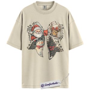 Alternative view of It’s the Most Wonderful Time of the Year Shirt, Vintage Christmas Bow T-Shirt, Santa Reindeer and Snowman Graphic Tee, Holiday Season Gift for Women, Christmas Comfort Colors Shirt