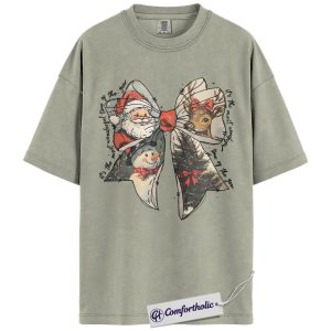 It’s the Most Wonderful Time of the Year Shirt, Vintage Christmas Bow T-Shirt, Santa Reindeer and Snowman Graphic Tee, Holiday Season Gift for Women, Christmas Comfort Colors Shirt