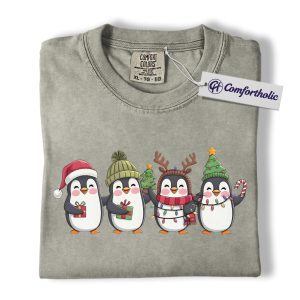 Cute Penguin Christmas Shirt, Festive Holiday T-Shirt, Adorable Animal Family Graphic Tee, Winter Gift, Christmas Comfort Colors Shirt