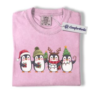 Alternative view of Cute Penguin Christmas Shirt, Festive Holiday T-Shirt, Adorable Animal Family Graphic Tee, Winter Gift, Christmas Comfort Colors Shirt