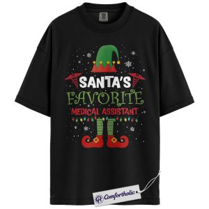 Santa’s Favorite Medical Assistant Shirt, Funny MA Christmas T-Shirt, Healthcare Worker Holiday Graphic Tee, Cute Gift for Medical Staff, Christmas Comfort Colors Shirt