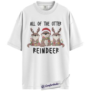Alternative view of All of the Otter Reindeer Shirt, Cute Christmas Animal T-Shirt, Funny Holiday Otter Graphic Tee, Winter Reindeer Lover Gift, Christmas Comfort Colors Shirt
