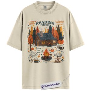 Alternative view of Cozy Reading Retreat Shirt, Fall Bookish Cabin T-Shirt, Autumn Reader Graphic Tee, Cozy Campfire Reading Lover Gift, Book Lover Comfort Colors Shirt
