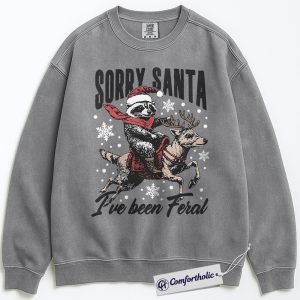 Alternative view of Sorry Santa I’ve Been Feral Sweatshirt, Funny Raccoon Christmas Crewneck, Holiday Humor Graphic Pullover, Cute Animal Christmas Gift, Christmas Comfort Colors Sweatshirt