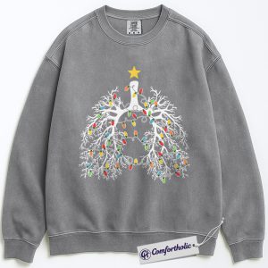 Alternative view of Christmas Lungs Tree Sweatshirt, Respiratory Therapist Holiday Pullover, Medical Anatomy Graphic Crewneck, Unique Healthcare Gift for Professionals, Christmas Comfort Colors Sweatshirt