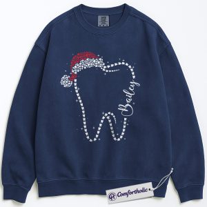 Alternative view of Personalized Dental Christmas Sweatshirt, Custom Tooth Crewneck, Cute Dentist Holiday Graphic Pullover, Gift for Hygienists & Assistants, Christmas Comfort Colors Sweatshirt