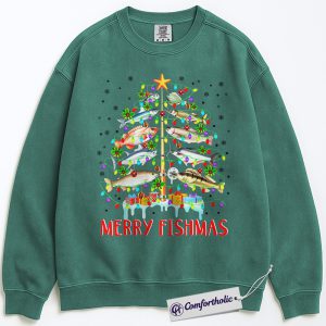 Merry Fishmas Sweatshirt, Funny Fishing Christmas Crewneck, Outdoor Angler Humor Graphic Sweatshirt, Festive Holiday Gift for Fishermen, Christmas Comfort Colors Sweatshirt