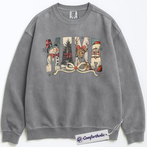 Alternative view of Christmas Mama Sweatshirt, Vintage Holiday Pullover for Moms, Retro Santa & Reindeer Graphic Sweatshirt, Festive Family Matching Outfit Gift, Family Comfort Colors Sweatshirt