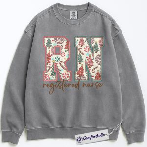 Alternative view of RN Christmas Sweatshirt, Registered Nurse Holiday Pullover, Cute Medical Worker Graphic Sweatshirt, Christmas Gift for Nurses and Healthcare Professionals, Christmas Comfort Colors Sweatshirt