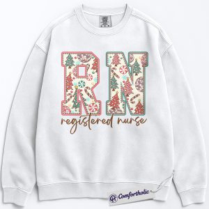 RN Christmas Sweatshirt, Registered Nurse Holiday Pullover, Cute Medical Worker Graphic Sweatshirt, Christmas Gift for Nurses and Healthcare Professionals, Christmas Comfort Colors Sweatshirt