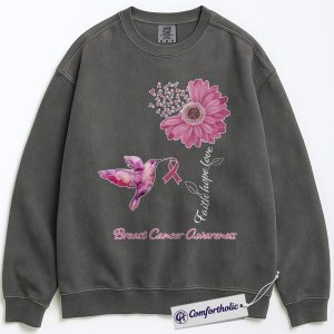 Faith Hope Love Breast Cancer Awareness Sweatshirt, Floral Pink Ribbon Pullover, Inspirational Christian Crewneck for Women, October Support Gift, Comfort Colors Sweatshirt