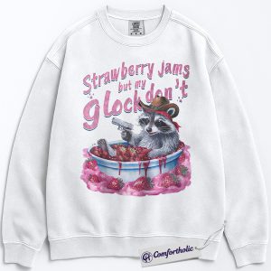 Alternative view of Strawberry Jam Raccoon Sweatshirt, Funny Trash Panda Meme Pullover, Cowboy Western Graphic Crewneck, Humorous Animal Joke Comfort Colors Sweatshirt