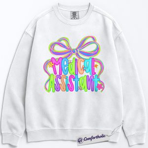 Alternative view of Colorful Medical Assistant Sweatshirt, Cute Healthcare Worker Pullover, Bright Neon Medical Staff Graphic Crewneck, Fun MA Appreciation Gift, Medical Assistant Comfort Colors Sweatshirt