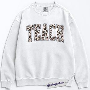 Alternative view of Leopard Print Teach Sweatshirt, Cute Teacher Pullover, Trendy Back to School Graphic Crewneck, Aesthetic Educator Gift for Women, Teacher Comfort Colors Sweatshirt