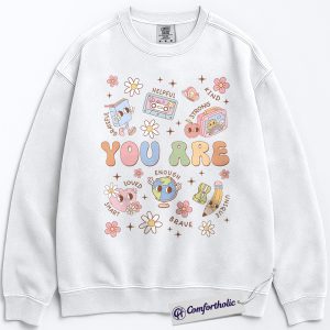 You Are Enough Sweatshirt, Positive Affirmation Pullover, Cute Motivational Graphic Crewneck, Mental Health Awareness Gift for Teachers & Students, Comfort Colors Sweatshirt
