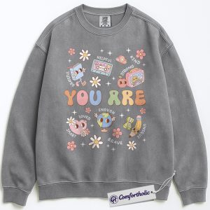 Alternative view of You Are Enough Sweatshirt, Motivational Affirmation Crewneck, Cute Positive Message Pullover, Mental Health Awareness Gift for Teachers & Students, Comfort Colors Sweatshirt