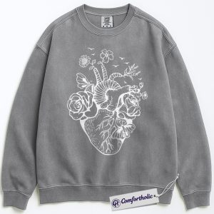 Alternative view of Floral Heart Anatomy Sweatshirt, Artistic Cardiologist Pullover, Cute Cardiology Graphic Crewneck for Medical Students, Aesthetic Gift for Doctors & Nurses, Comfort Colors Sweatshirt