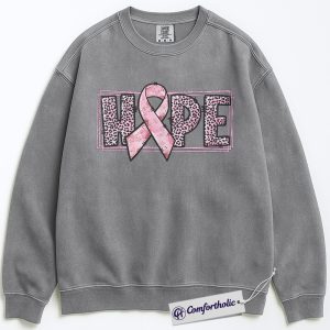 Alternative view of Hope Pink Ribbon Sweatshirt, Breast Cancer Awareness Pullover, Leopard Print Support Crewneck, Inspirational October Gift for Women, Comfort Colors Sweatshirt