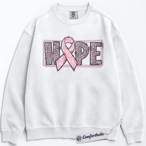 Hope Pink Ribbon Sweatshirt, Breast Cancer Awareness Pullover, Leopard Print Support Crewneck, Inspirational October Gift for Women, Comfort Colors Sweatshirt