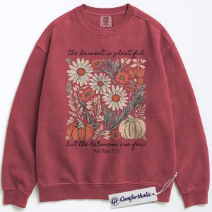 The Harvest is Plentiful Sweatshirt, Matthew 9:37 Bible Verse Pullover, Faith-Based Scripture Graphic Crewneck, Comfort Colors Sweatshirt