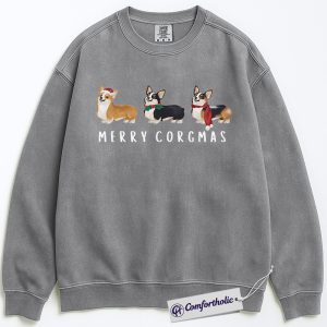 Alternative view of Merry Corgmas Sweatshirt, Cute Corgi Christmas Sweatshirt, Funny Holiday Dog Lover Graphic Sweatshirt, Christmas Gift for Pet Owners, Christmas Comfort Colors Sweatshirt
