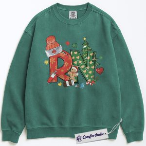 Christmas RN Nurse Sweatshirt, Cute Registered Nurse Holiday Sweatshirt, Medical Gingerbread and Tree Graphic Sweatshirt, Festive Gift for Healthcare Workers, Christmas Comfort Colors Sweatshirt