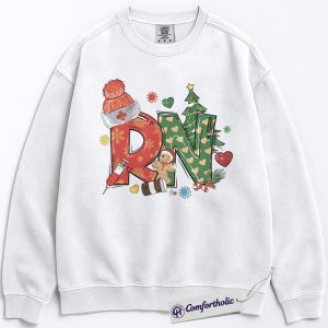 Alternative view of Christmas RN Nurse Sweatshirt, Cute Registered Nurse Holiday Sweatshirt, Medical Gingerbread and Tree Graphic Sweatshirt, Festive Gift for Healthcare Workers, Christmas Comfort Colors Sweatshirt