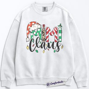 Alternative view of Mimi Claus Christmas Sweatshirt, Cute Grandma Santa Pullover, Holiday Leopard and Candy Cane Graphic Sweatshirt, Festive Family Matching Gift, Christmas Comfort Colors Sweatshirt