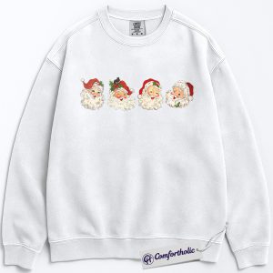 Alternative view of Vintage Santa Faces Sweatshirt, Retro Christmas Pullover, Cute Holiday Santa Claus Graphic Sweatshirt, Festive Winter Gift for Women, Christmas Comfort Colors Sweatshirt