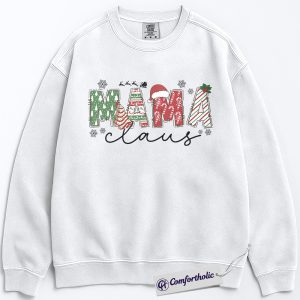Alternative view of Mama Claus Sweatshirt, Christmas Mom Pullover, Santa Themed Graphic Sweatshirt, Festive Gift for Moms, Family Comfort Colors Sweatshirt