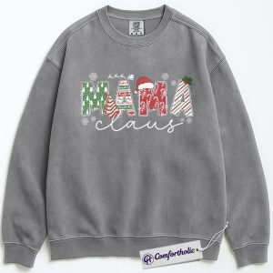 Alternative view of Mama Claus Christmas Sweatshirt, Festive Holiday Mom Sweatshirt, Santa Themed Graphic Pullover, Cute Christmas Gift for Moms, Family Comfort Colors Sweatshirt