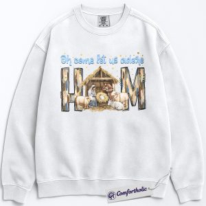 Alternative view of Oh Come Let Us Adore Him Sweatshirt, Christian Nativity Scene Pullover, Religious Christmas Graphic Crewneck, Faith-Based Holiday Gift for Believers, Christmas Comfort Colors Sweatshirt